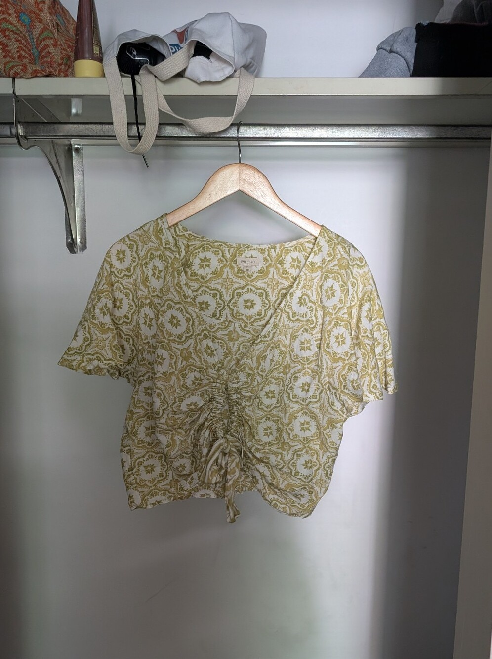 Anthro Pilcro Tie Front Crop Top